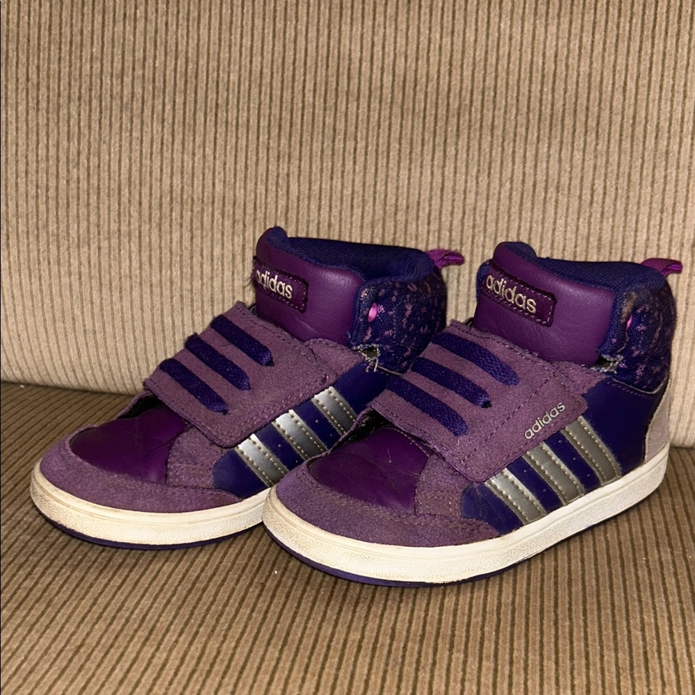 adidas Kids Purple and Silver High-Top Sneakers